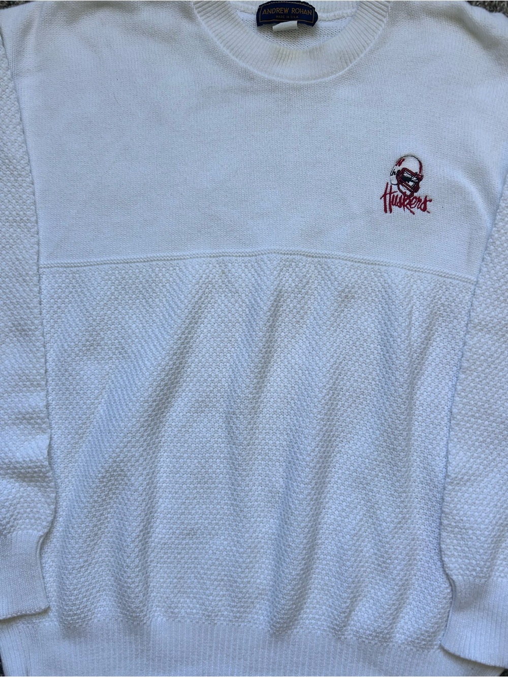 Vintage Nebraska Cornhusker Andrew Rohan White Men’s Sweater XL - Picture 2 of 9
